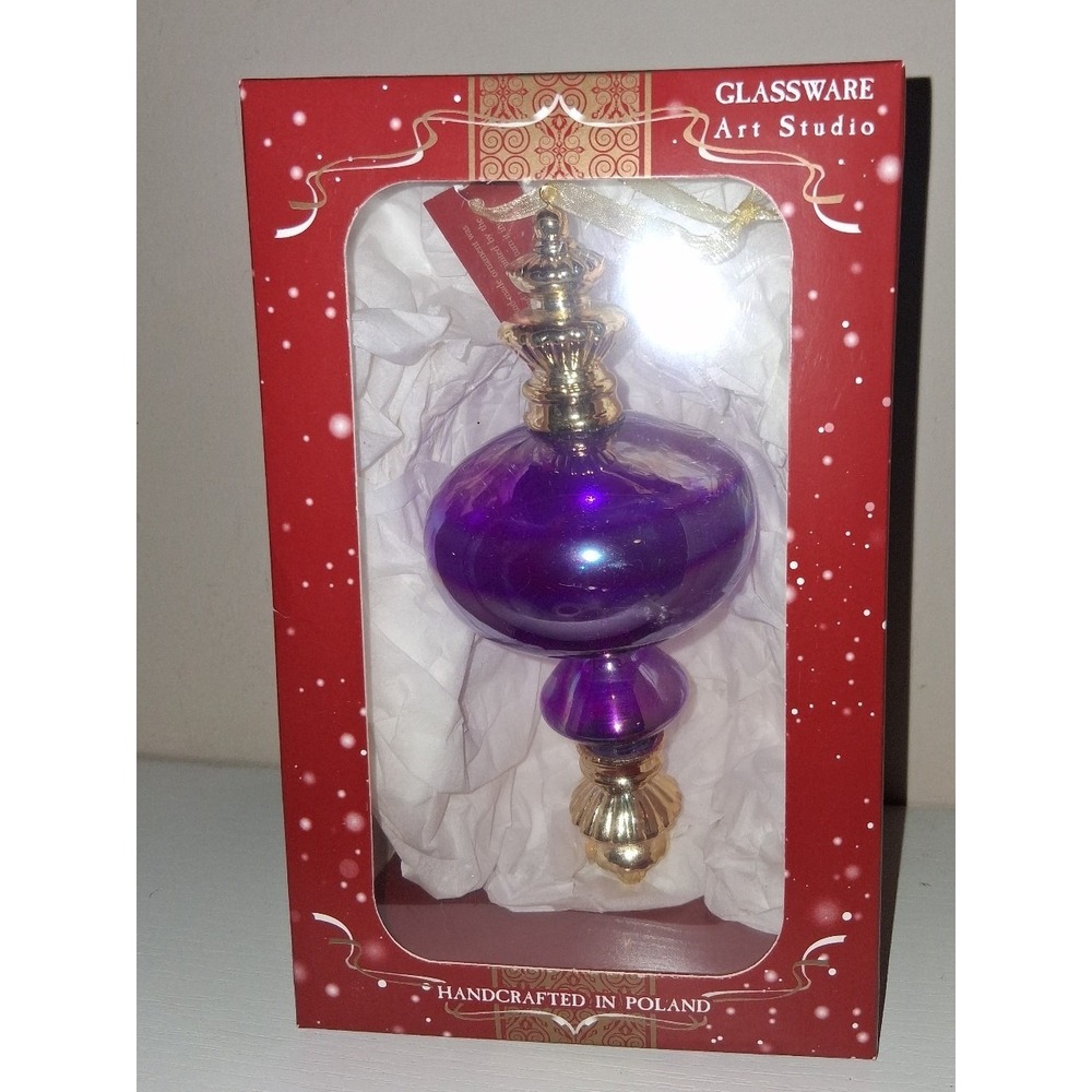 European Hand-Made Glass Christmas Ornament Purple Finial Drop Teardrop Poland